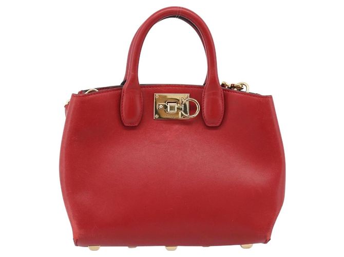 Salvatore Ferragamo Gancini Studio Bag Leather 2way Red Gold - vista 2