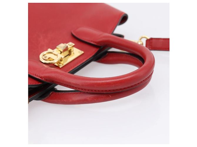 Salvatore Ferragamo Gancini Studio Bag Leather 2way Red Gold - vista 7