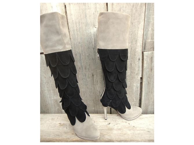 Autre Marque Sergio Rossi Wildlederstiefel Schwarz Grau - Ansicht 2