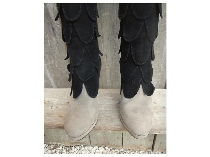 Autre Marque Sergio Rossi Wildlederstiefel Schwarz Grau - Ansicht 3