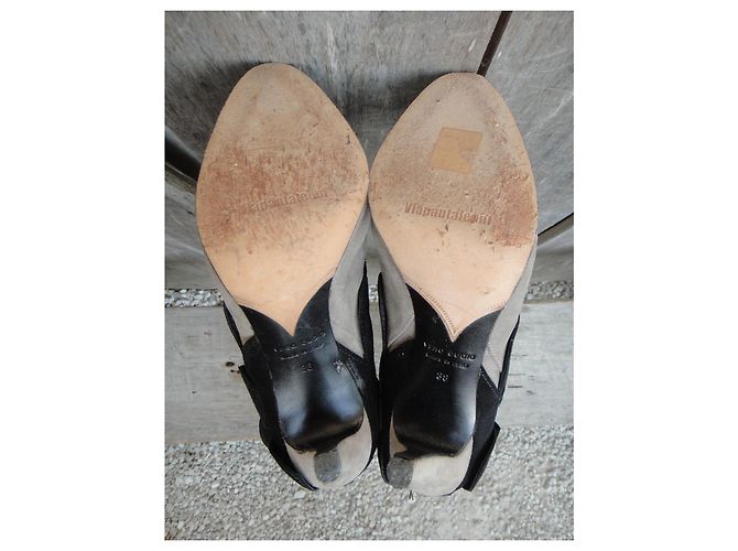 Autre Marque Sergio Rossi Wildlederstiefel Schwarz Grau - Ansicht 5