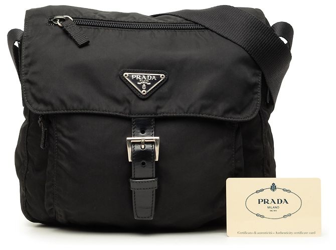 Bolsa Messenger Prada em Tessuto preta com fivela e zíper - vista 7