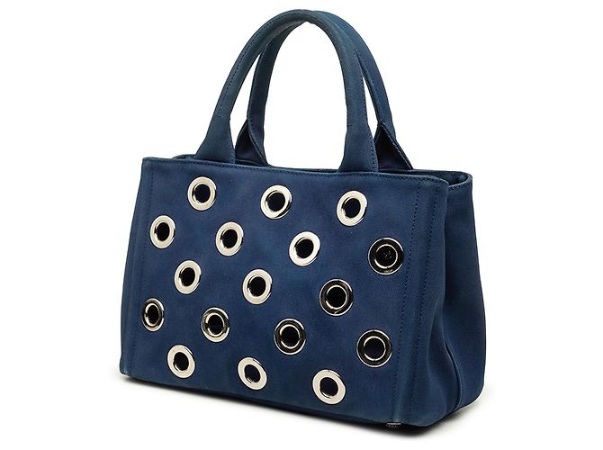 Prada Blue Small Canvas Canapa Satchel mit Ösen - Ansicht 2