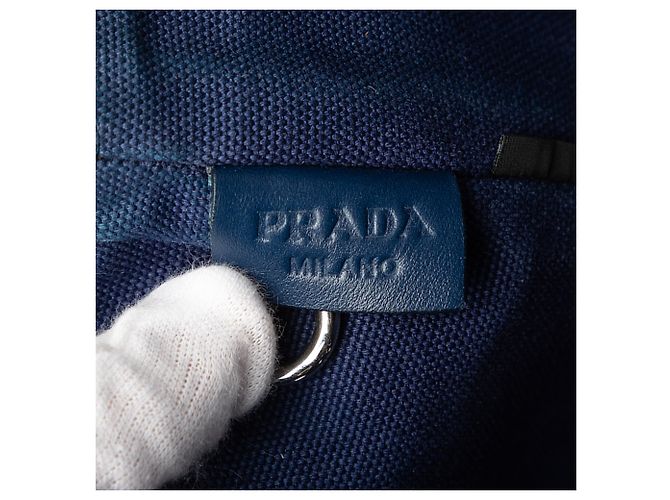 Prada Blue Small Canvas Canapa Satchel mit Ösen - Ansicht 5