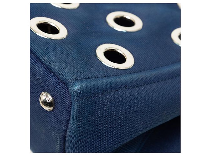 Prada Blue Small Canvas Canapa Satchel mit Ösen - Ansicht 6