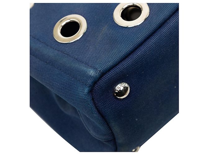Prada Blue Small Canvas Canapa Satchel mit Ösen - Ansicht 7