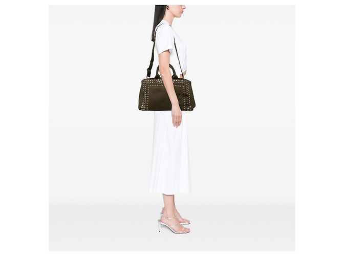 Borsa Satchel Prada Green Large Canvas Canapa Bijoux - vista 6