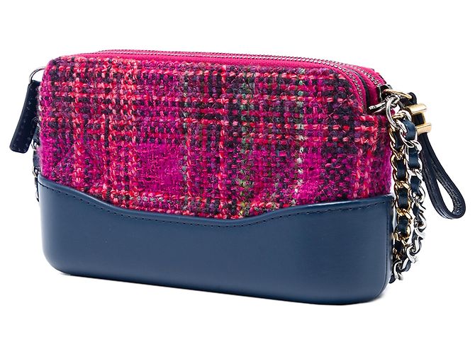 Clutch Gabrielle Double Zip con Catena in Tweed Bicolore Rosa Chanel - vista 2