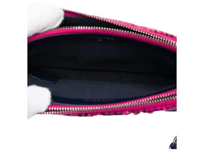 Clutch Gabrielle Double Zip con Catena in Tweed Bicolore Rosa Chanel - vista 4