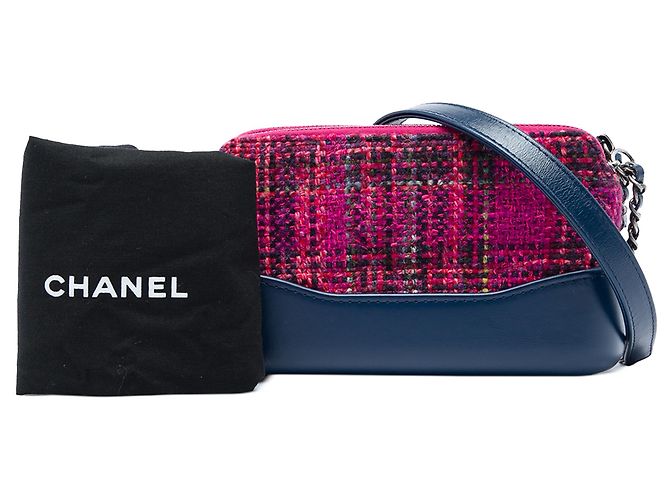 Clutch Gabrielle Double Zip con Catena in Tweed Bicolore Rosa Chanel - vista 6