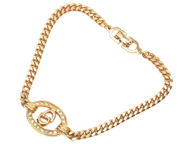 Bracciale a catena Dior Gold placcato oro con strass e logo CD - vista 2