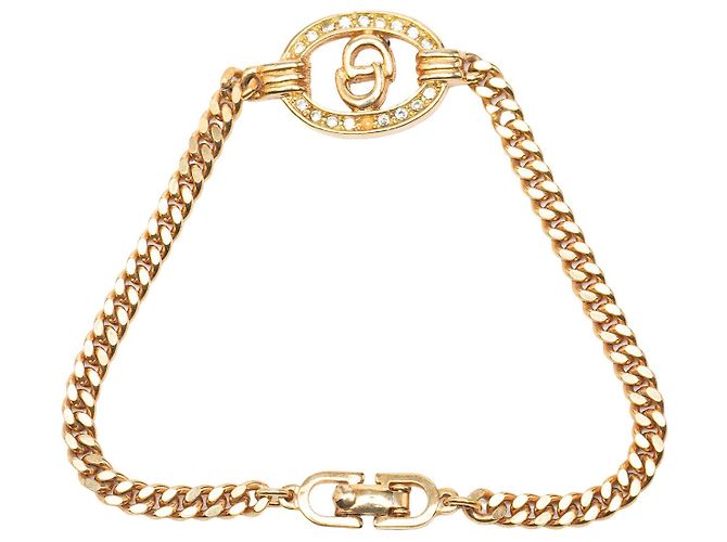 Bracciale a catena Dior Gold placcato oro con strass e logo CD - vista 3