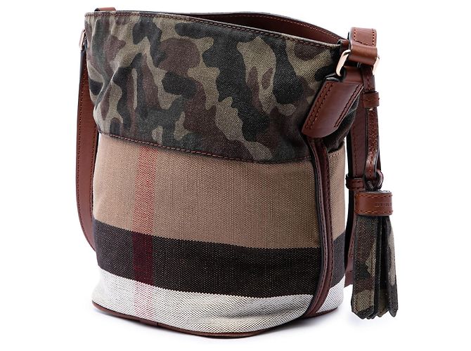Sac seau Burberry Brown Mini Mega Check Canvas Camouflage Ashby Tassel - vue 2