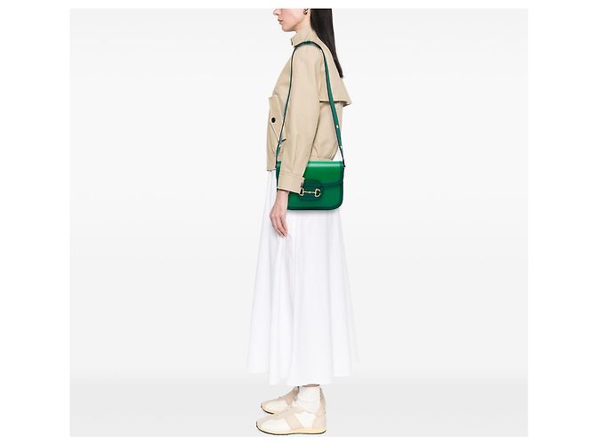 Borsa a tracolla Gucci Horsebit 1955 Medium in pelle di vitello Verde - vista 5