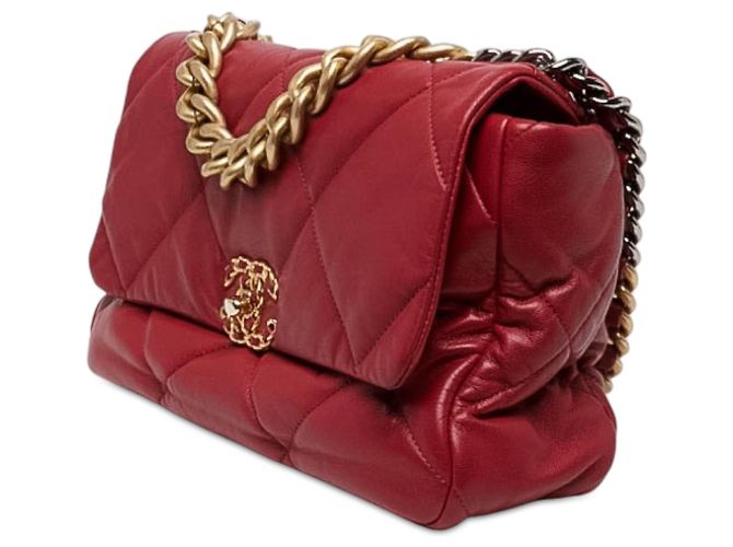 Chanel 19 Flap Large en agneau rouge - vue 2