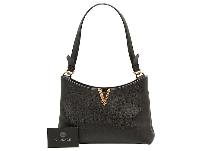 Versace Borsa Hobo Virtus Piccola in Pelle Nera - vista 6