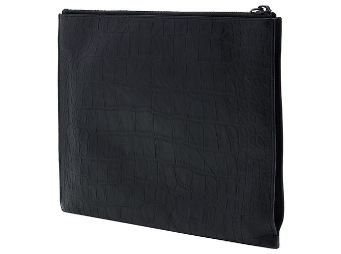 Autre Marque Custodia iPad Monogram in pelle embossed effetto coccodrillo nero Saint Laurent - vista 2