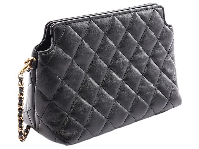 Borsa a tracolla Chanel Leo in pelle d'agnello matelassé nera - vista 2