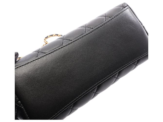 Borsa a tracolla Chanel Leo in pelle d'agnello matelassé nera - vista 9