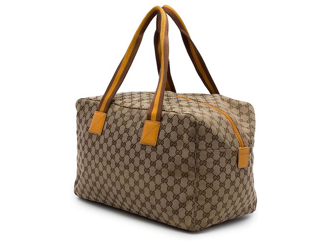 Mala de Viagem Gucci em Lona GG Bege com Web - vista 2
