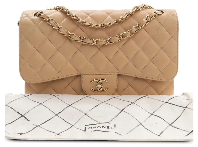 Chanel Beige Jumbo Classic Caviar Double Flap - vista 5