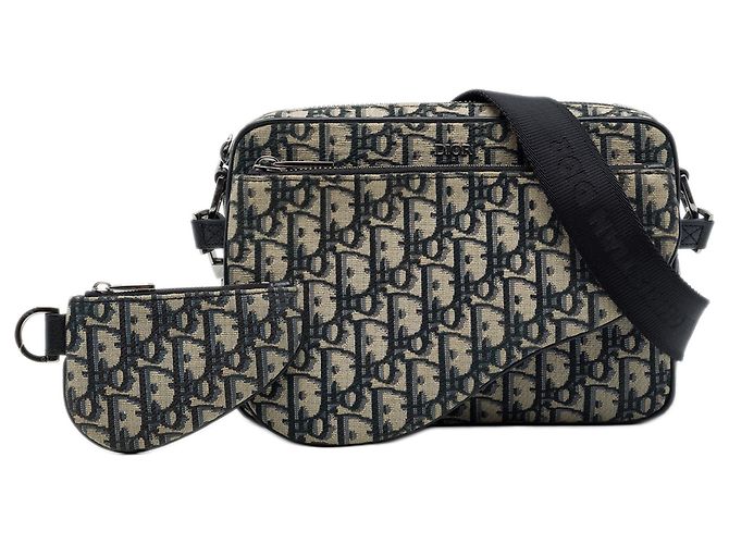 borsetta Triple Pouch Saddle in tela Oblique blu Dior - vista 7