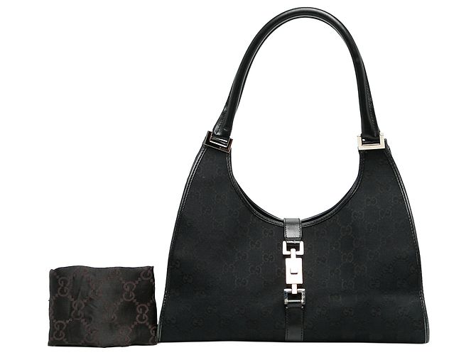 Borsa a tracolla Gucci Jackie Bardot in tela GG nera - vista 6