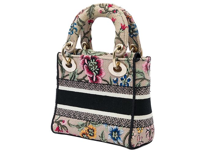 Dior Beige Mini Embroidered Canvas Petites Fleurs Toile De Jouy Lady D Lite - vista 2