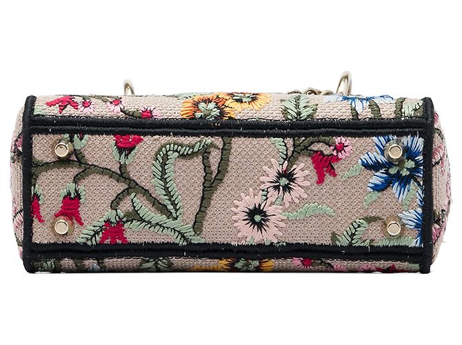 Dior Beige Mini Embroidered Canvas Petites Fleurs Toile De Jouy Lady D Lite - vista 3