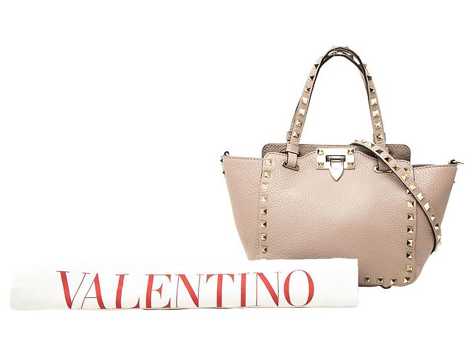 Borsa Valentino Rockstud Mini in pelle di vitello grana marrone - vista 7
