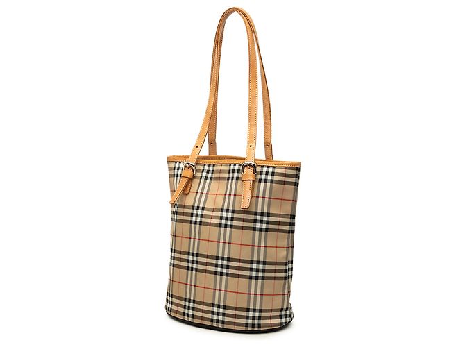 Borsa Bucket Burberry Beige House Check Canvas - vista 2