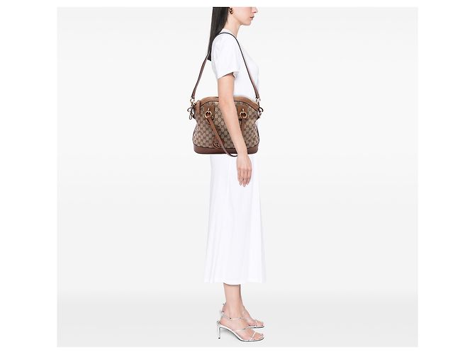 Borsa Gucci Beige Medium GG Canvas Charm Dome Satchel - vista 6