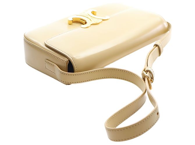 Céline Borsa a tracolla Celine Claude in pelle di vitello lucida gialla con Triomphe - vista 7