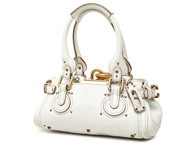 Mini mala de mão Paddington em couro branco Chloé - vista 2