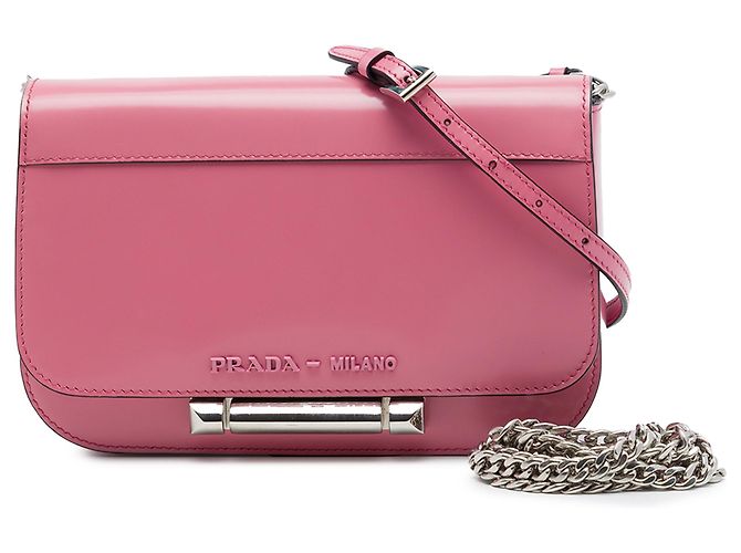 Bolsa Tiracolo com Aba Sybille em Couro Spazzolato Rosa Prada - vista 7