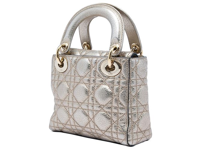 Dior Silver Mini Metallic Crinkled Lambskin Cannage Lady Dior - vista 2