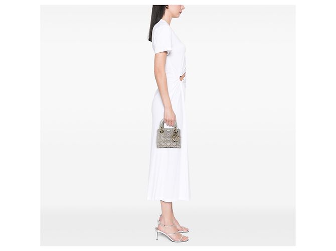 Dior Silver Mini Metallic Crinkled Lambskin Cannage Lady Dior - vista 5