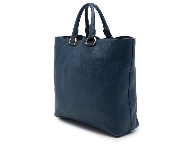 Prada Blue Vitello Daino Offene Convertible Tote - Ansicht 2