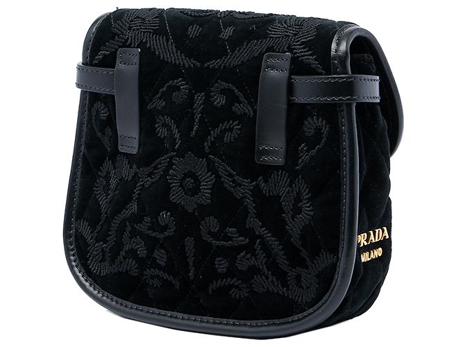 Prada Black Impuntu Embroidered Velluto Corsaire wandelbare Gürteltasche - Ansicht 2
