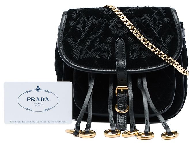 Prada Black Impuntu Embroidered Velluto Corsaire wandelbare Gürteltasche - Ansicht 6