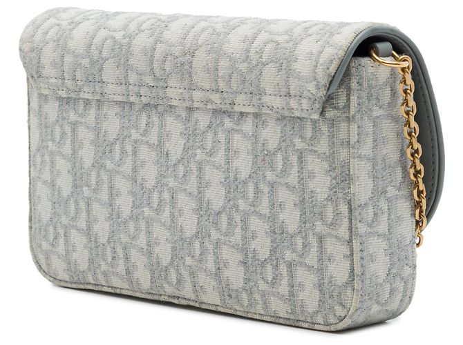 Cartera Saddle On Chain Dior Gray Oblique Canvas - vista 2