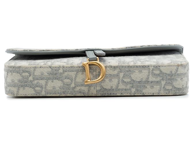 Cartera Saddle On Chain Dior Gray Oblique Canvas - vista 3