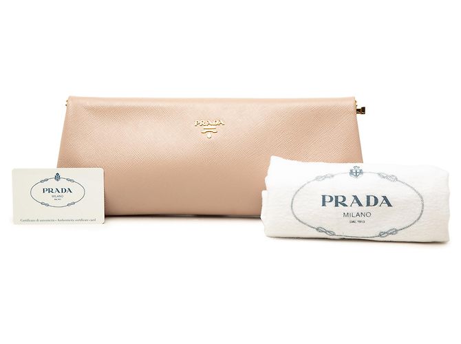 Clutch Prada Beige Saffiano Lux East West Frame - vista 7