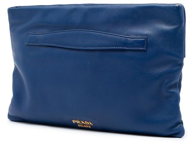Pochette Prada Blue Soft Calf Fold Over - vue 2