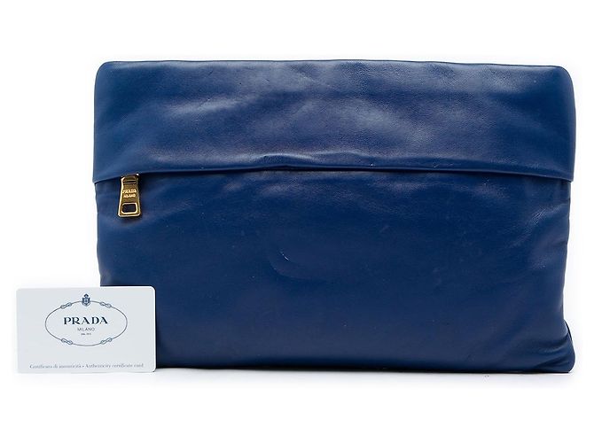 Pochette Prada Blue Soft Calf Fold Over - vue 6