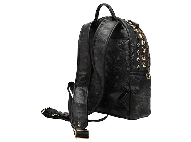 Zaino MCM Black Small Visetos Coated Canvas Studded Stark Brock - vista 2