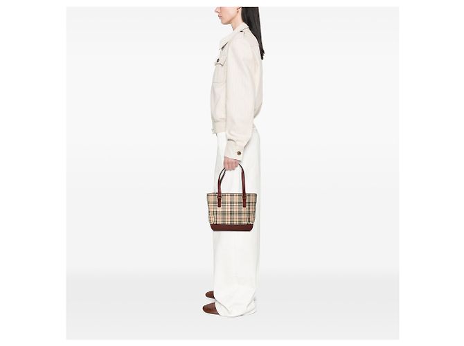 Borsa a tracolla Burberry Beige House Check Canvas - vista 6