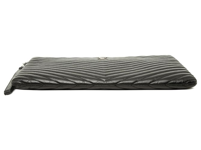 Autre Marque Portadocumenti Saint Laurent in pelle chevron nera con monogramma - vista 3