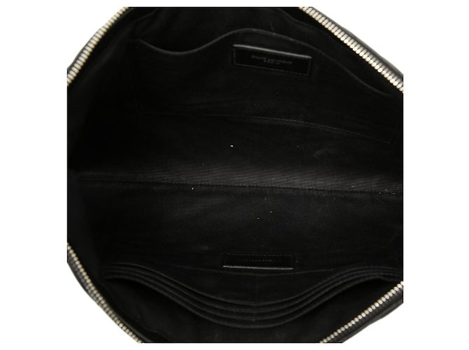 Autre Marque Portadocumenti Saint Laurent in pelle chevron nera con monogramma - vista 4
