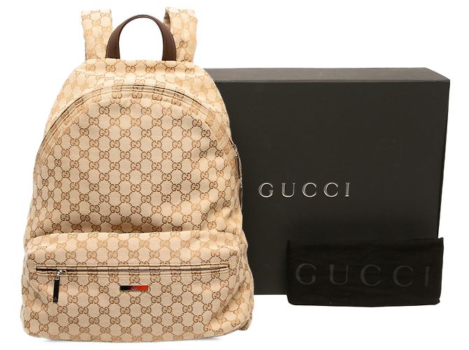 Gucci Beige Large GG Canvas Web Tag Rucksack - Ansicht 6